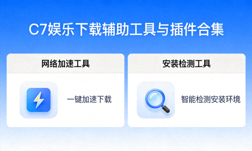 C7娱乐下载辅助工具与插件合集页面，展示网络加速和安装检测工具