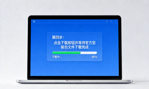 第四步：点击下载按钮并等待官方安装包文件下载完成的进度显示
