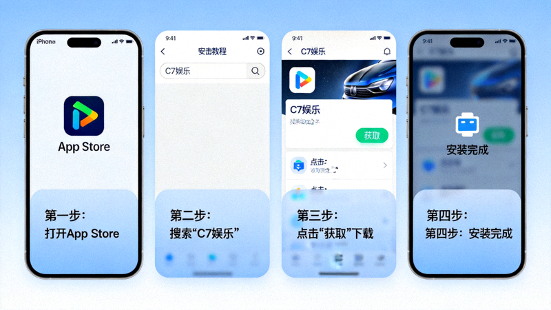 iPhone苹果iOS设备下载C7娱乐客户端教程示意图 - 展示通过App Store搜索下载的过程